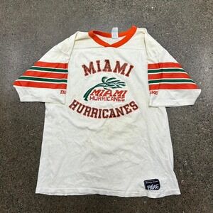 Vintage 80s Miami Hurricanes Striped Jersey Shirt (Size XL) Single Stitch NCAA